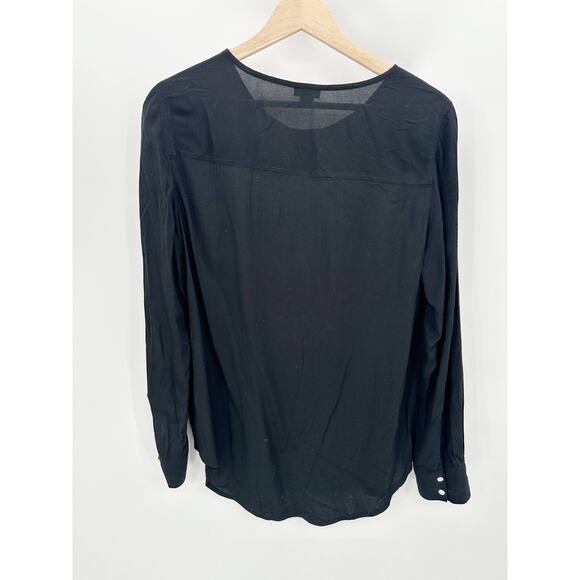 J.Crew Factory Top Women SMALL Black Long Sleeve Button Cuff Viscose Blouse - Picture 2 of 8